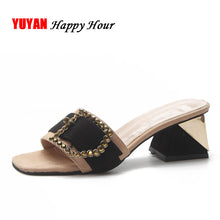 Load image into Gallery viewer, 2018 Summer Shoes Women Brand Square Heel Slippers Sexy Ladies Peep toe High Heels 7cm LX013