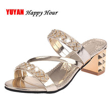 Load image into Gallery viewer, 2018 Summer Women Shoes Squre Heel Sandals Peep toe Ladies Shoes Brand High Heel Sandals Gold Heels 7cm Big Size ZH2971