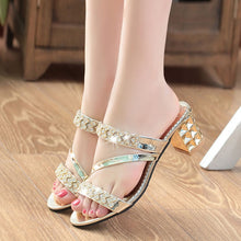 Load image into Gallery viewer, 2018 Summer Women Shoes Squre Heel Sandals Peep toe Ladies Shoes Brand High Heel Sandals Gold Heels 7cm Big Size ZH2971